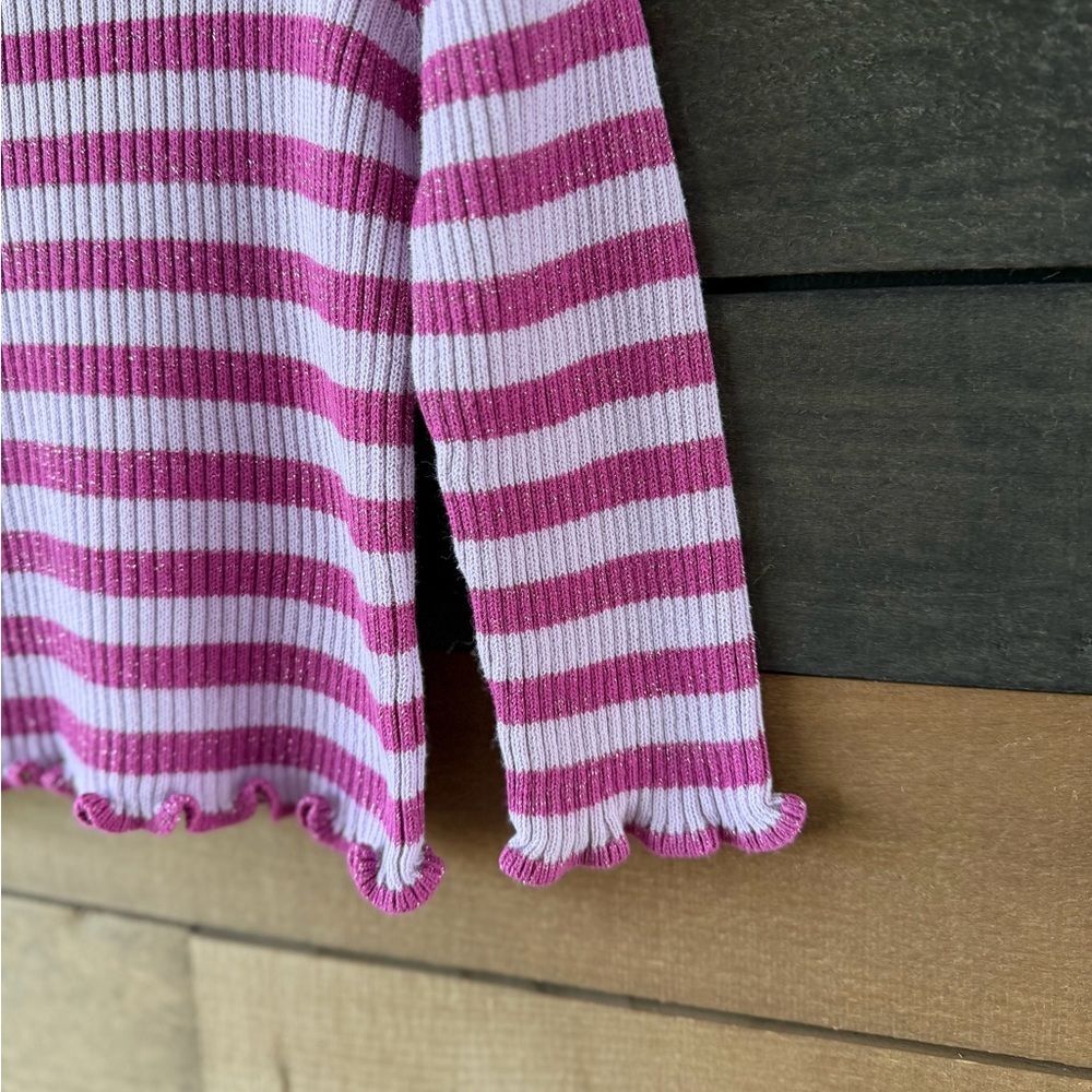 Vintage Pink Lavender Glitter Stripe Ribbed Turtleneck 18M Y2K Baby - Picture 4 of 8